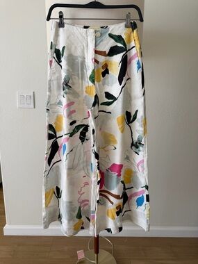 Anthropologie Maeve White Floral Abstract Print Pants
